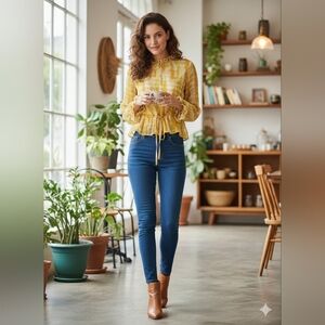 Who What Wear Yellow and White Blouse